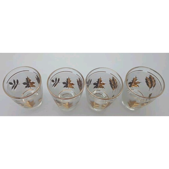 Anchor Hocking Golden Foliage Leaf Frosted 4 Juice Glasses 4oz 3 1/2" Fall - Picture 5 of 6